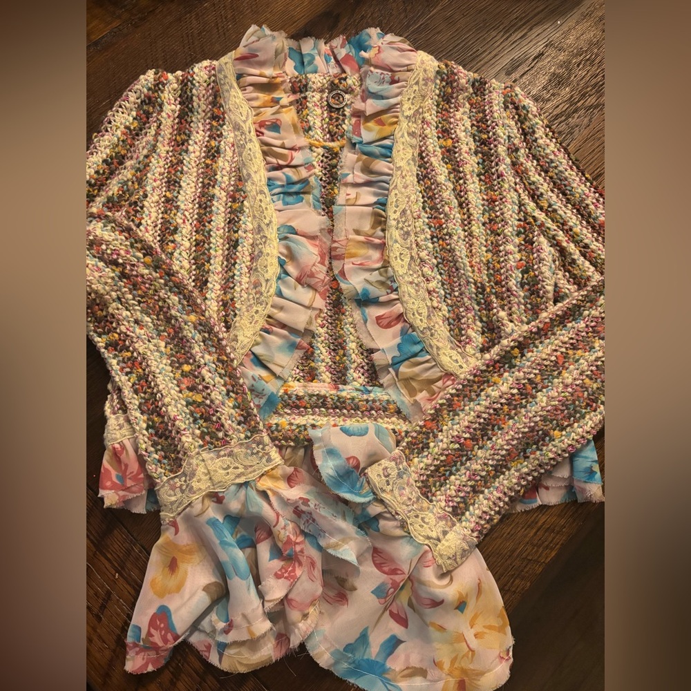 One Girl Who Multicolor Sweater with Floral Accents